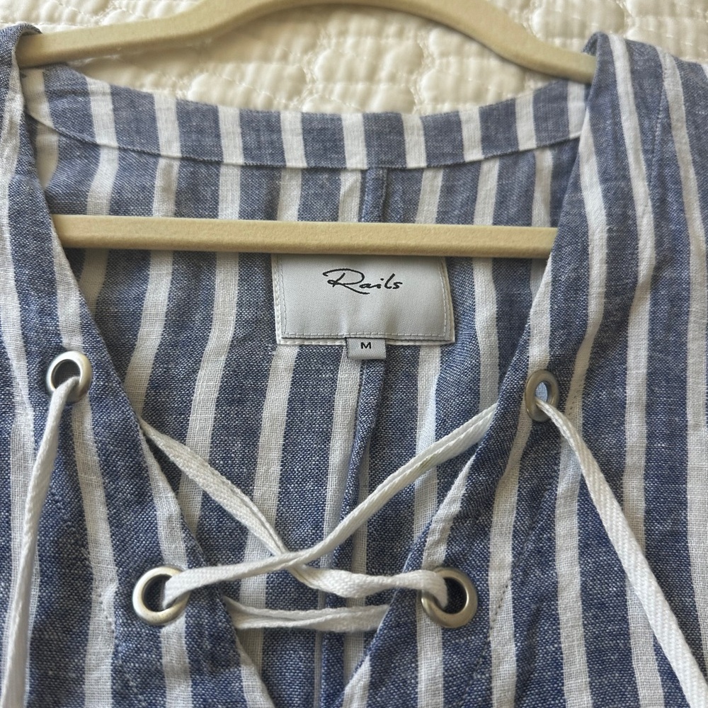 Rails Navy and White Lace-Up Blouse Medium Never worn!